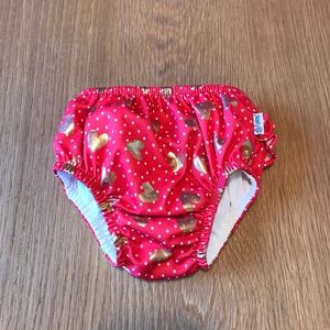 iPlay Red swim diaper with gold hearts